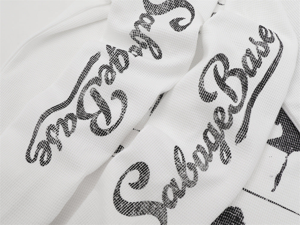 Herren-Langarmshirt mit Grafik – Oversize-Streetwear-Shirt aus Waffelstrick mit Schriftprint