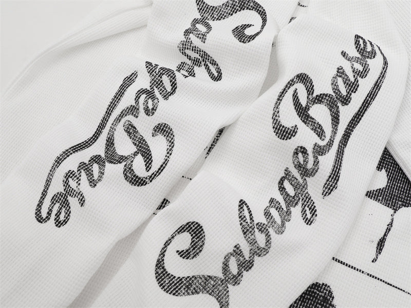 Herren-Langarmshirt mit Grafik – Oversize-Streetwear-Shirt aus Waffelstrick mit Schriftprint
