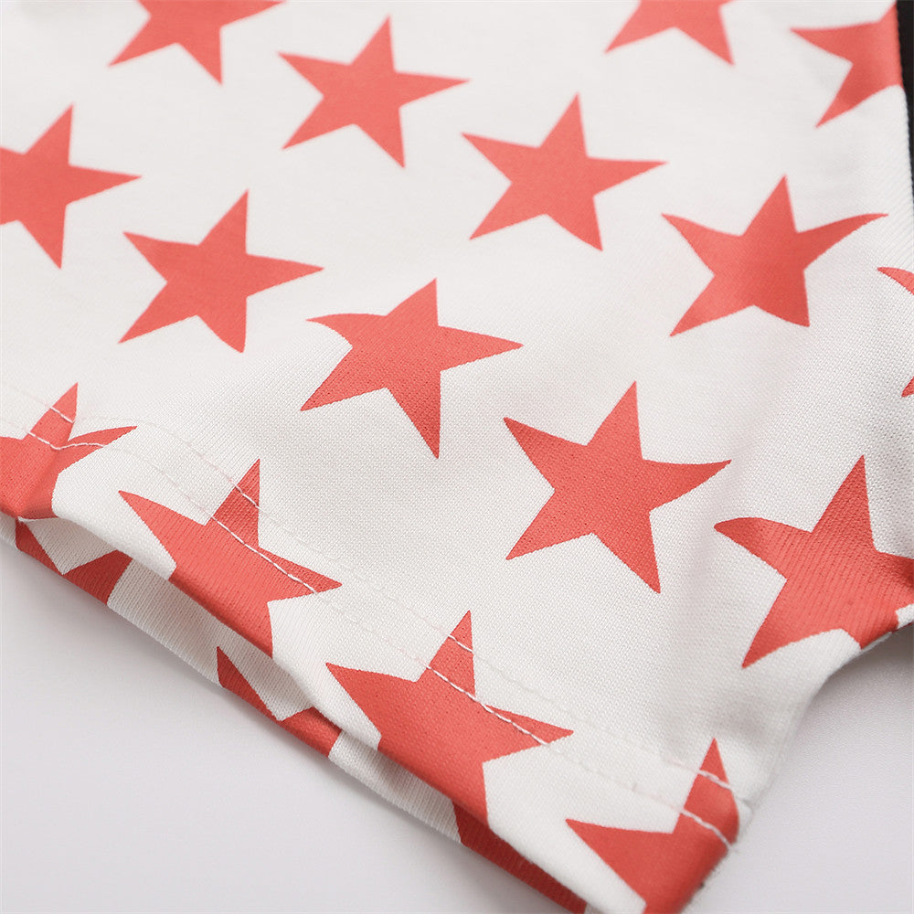 Horse Rider Graphic Colorblock Raglan T-Shirt – Stars & Dots Patchwork Sleeves