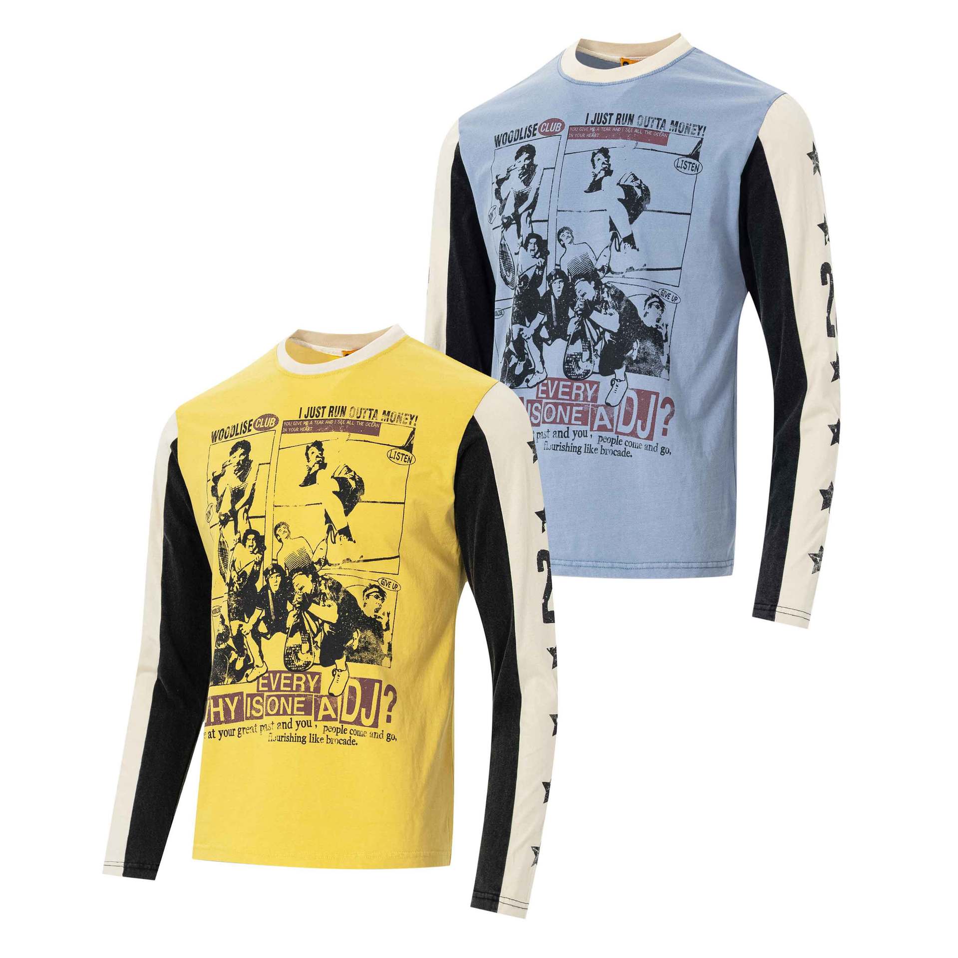 カラーブロック ロングスリーブ グラフィックTシャツ｜ヴィンテージ ストリートウェア コミックプリント