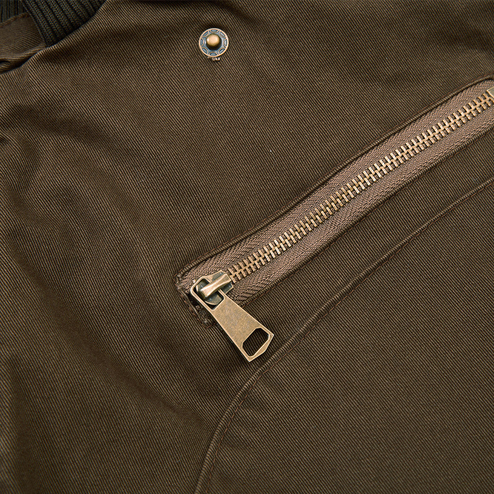 Washed Cargo Bomber Jacket – Men's Oversized Stand Collar with Double Chest Zips