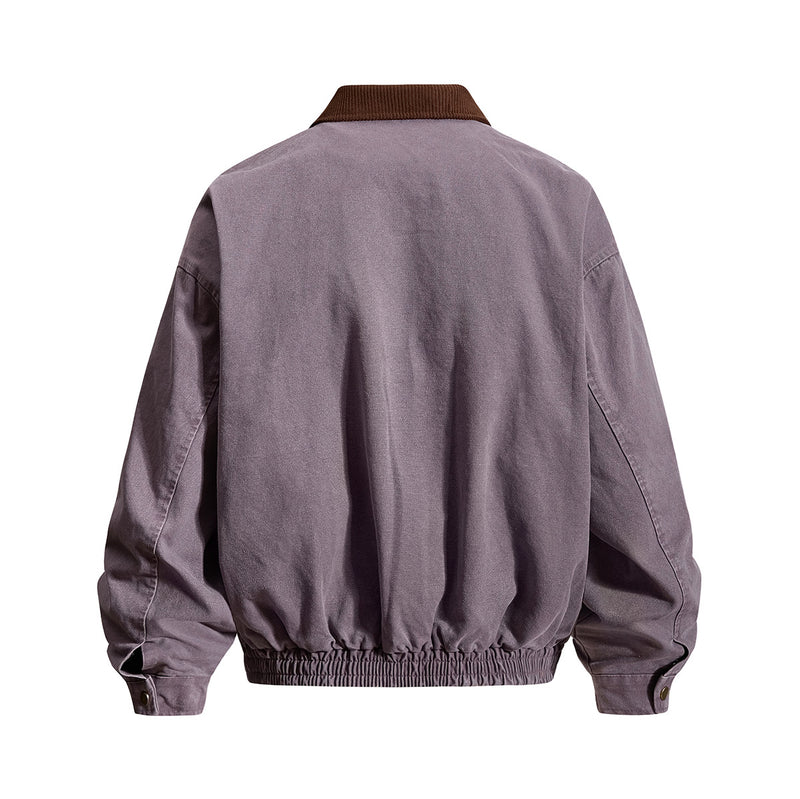 Traceback Graphic Washed Canvas Bomber Jacket with Corduroy Collar