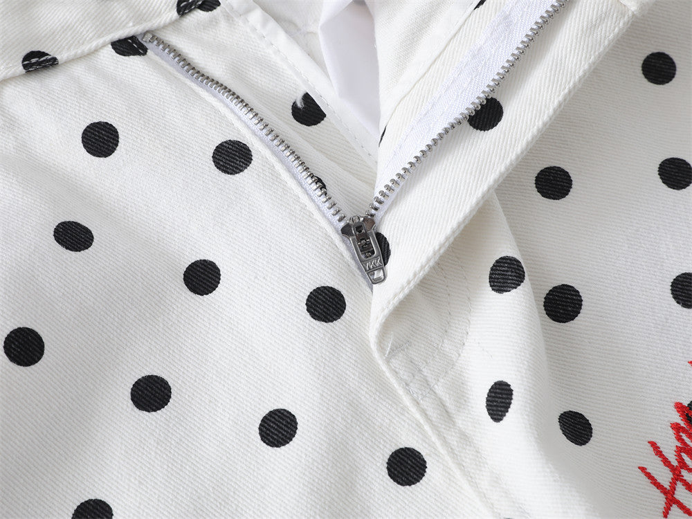Pantalon baggy wide-leg à pois avec broderies cartoon dalmatien