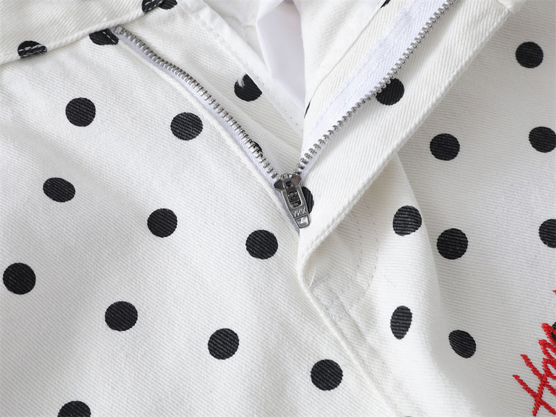 Pantalon baggy wide-leg à pois avec broderies cartoon dalmatien