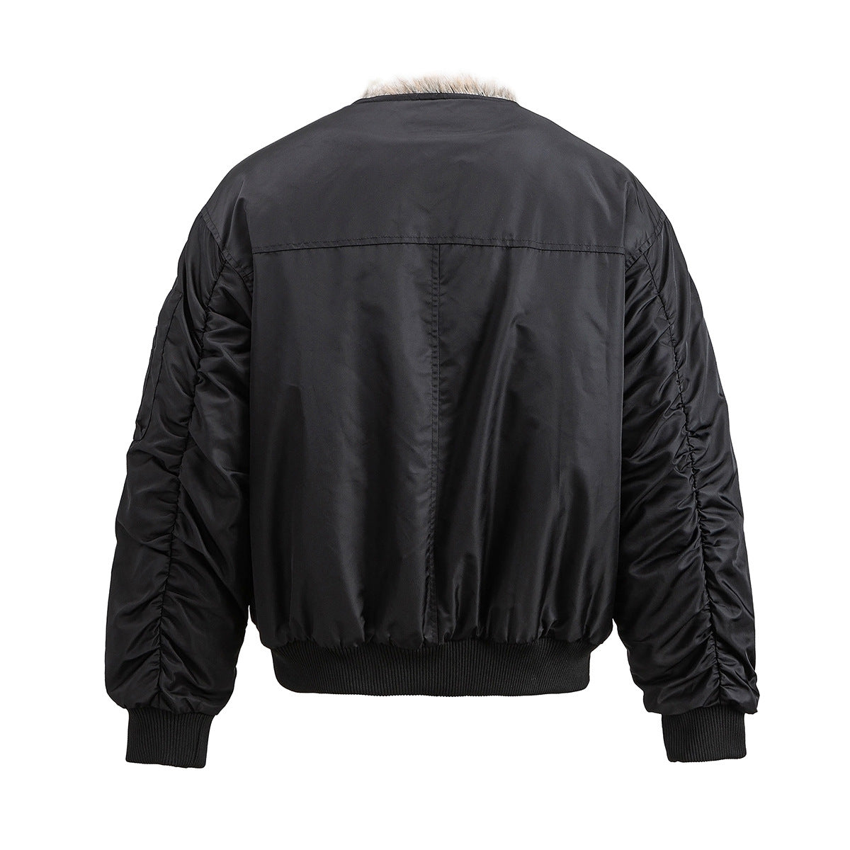 Faux Fur Collar Bomber Jacket with Quilted Lining