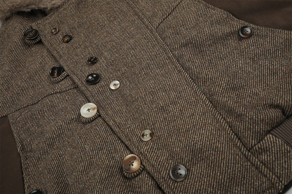 Hooded Bomber Jacket with Faux Fur Trim & Double-Button Front