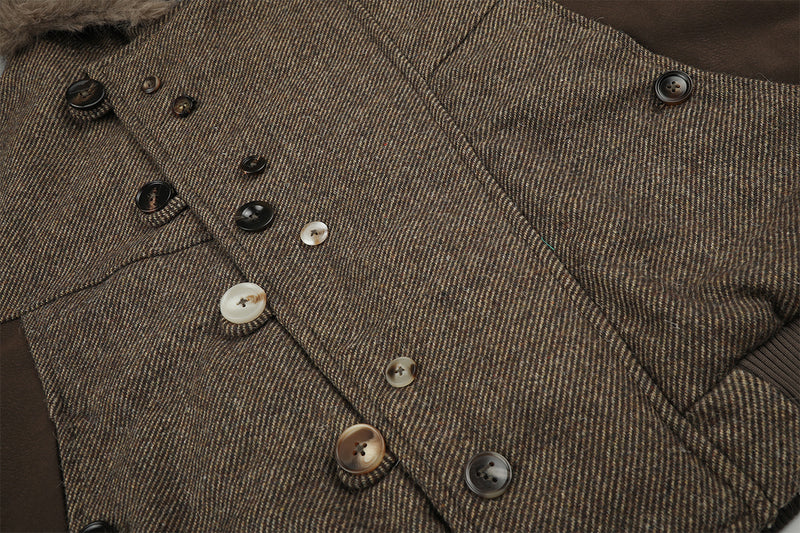 Hooded Bomber Jacket with Faux Fur Trim & Double-Button Front