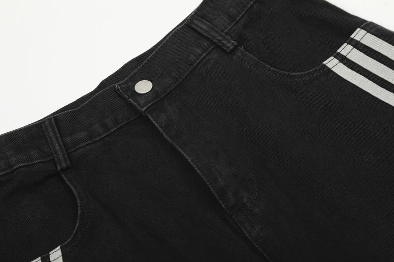 Wide-Leg Deconstructed Jeans with Triple Side Stripes – Loose Fit Baggy Denim