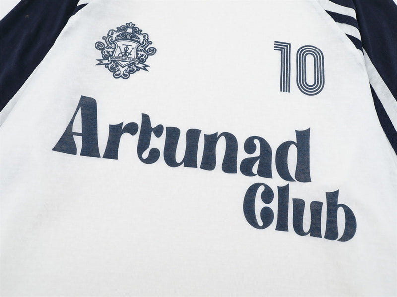 Artunad Club Raglan Long-Sleeve Graphic Tee – Navy & White Color-Block
