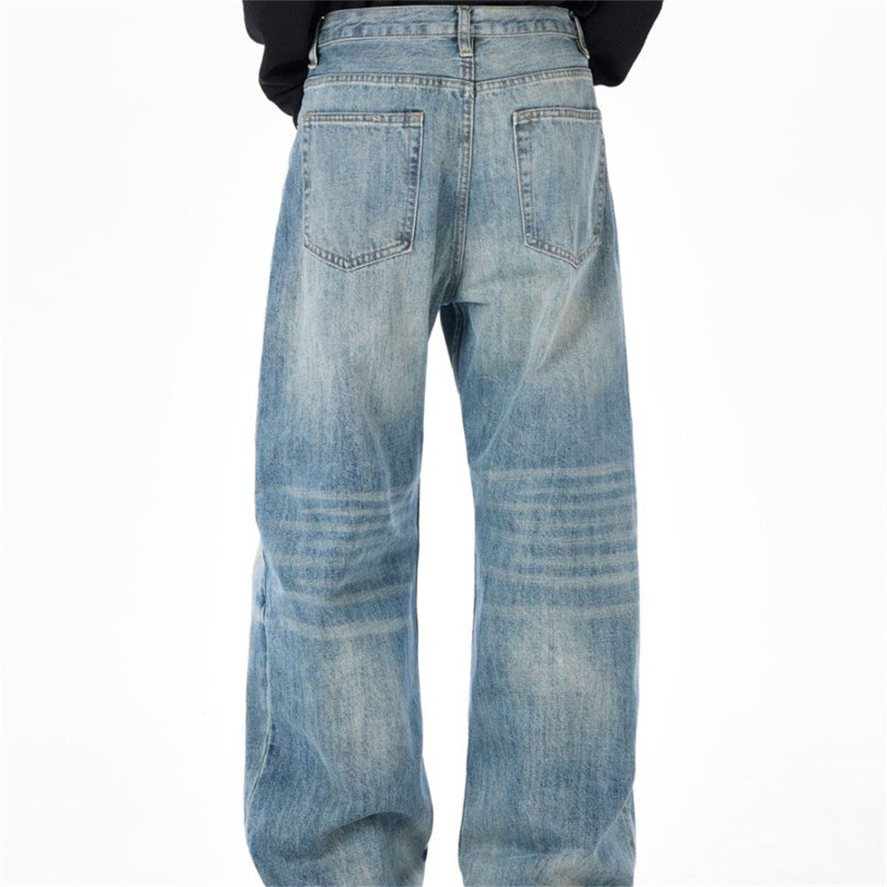 Wide-Leg Washed Vintage Blue Jeans – Men's Relaxed Straight Denim