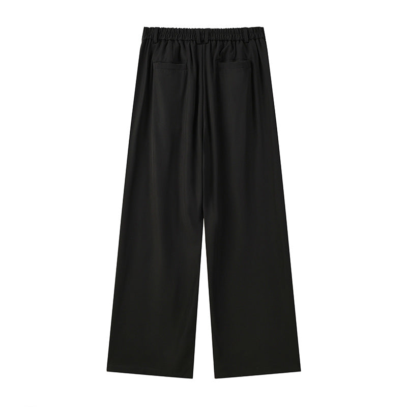 Wide Leg Dress Pants with Floral Embroidery Side Stripe