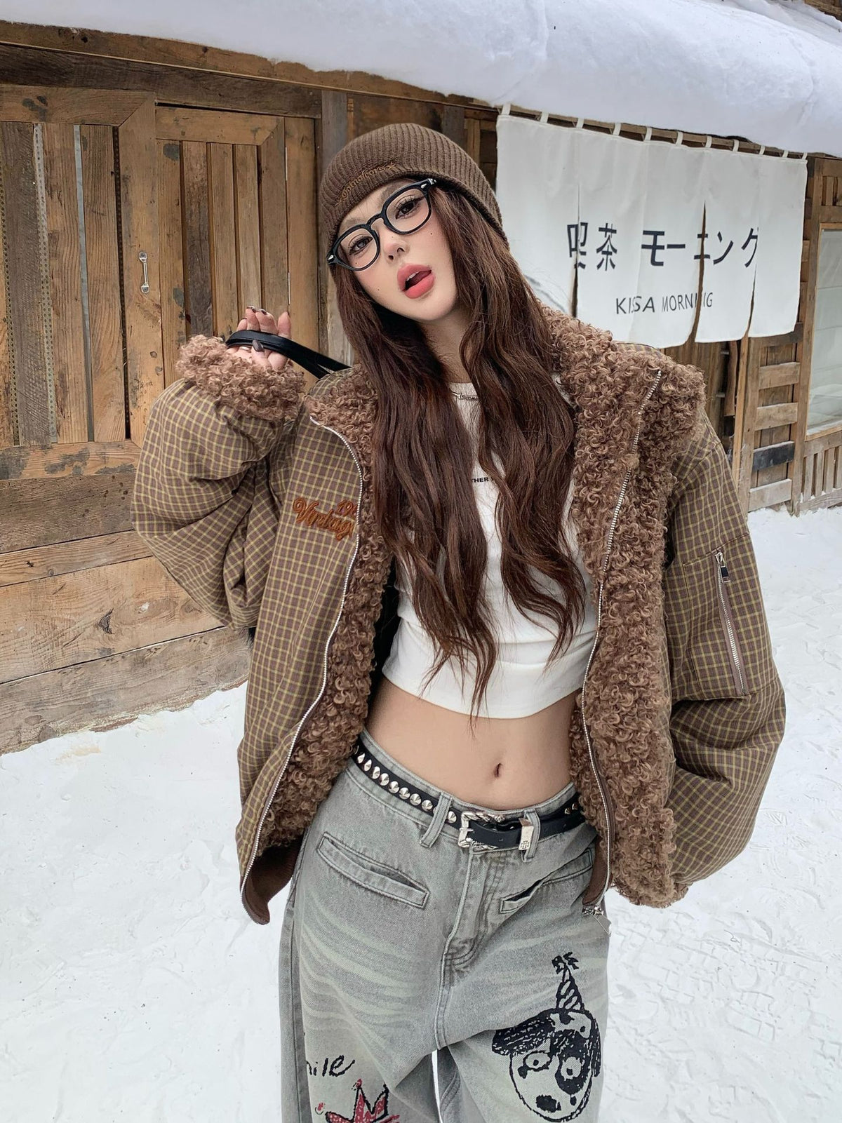 Reversible Plaid & Sherpa Bomber Jacket – Vintage 1988 Embroidered Padded Coat