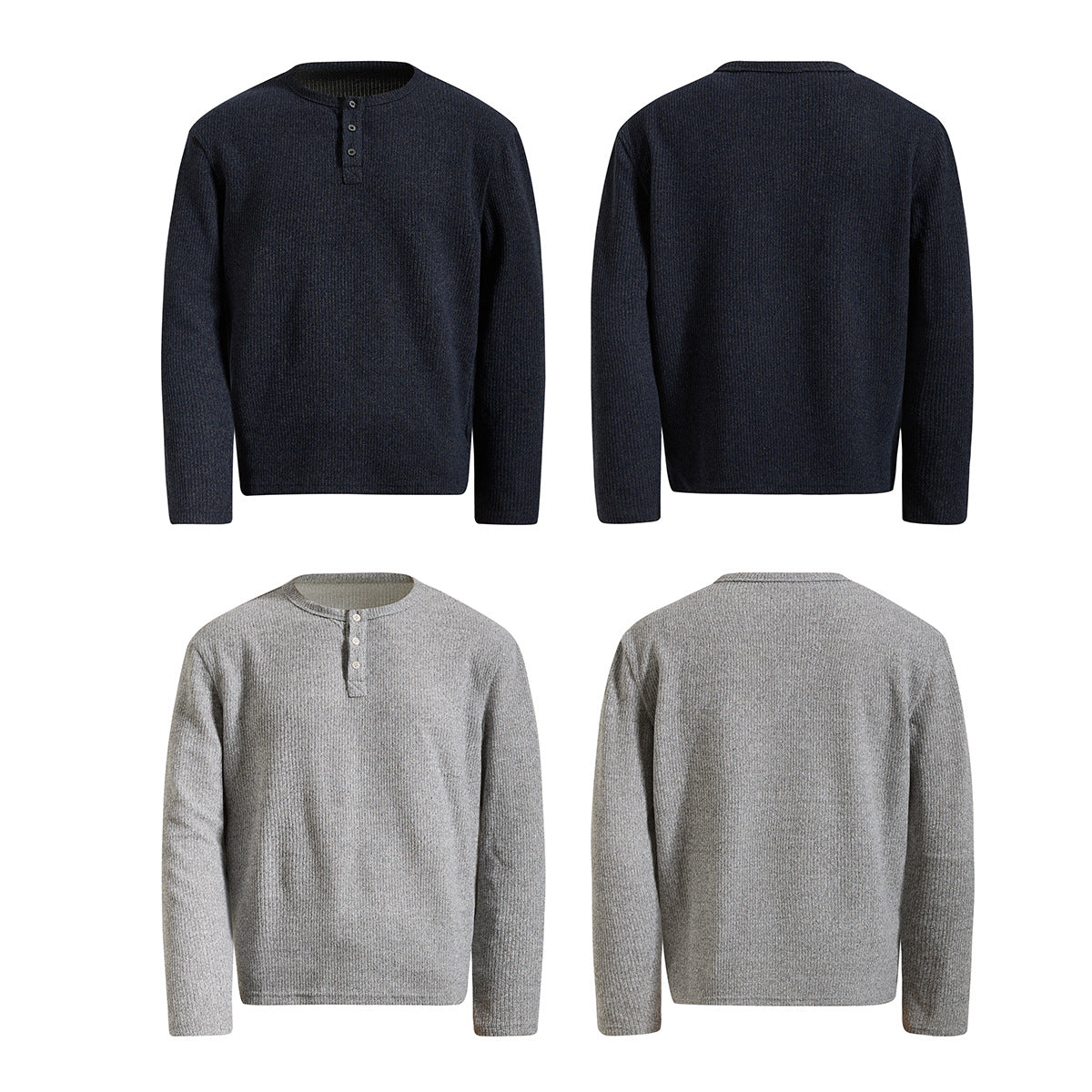 Men's Ribbed Henley Long-Sleeve Shirt – Vintage American Style