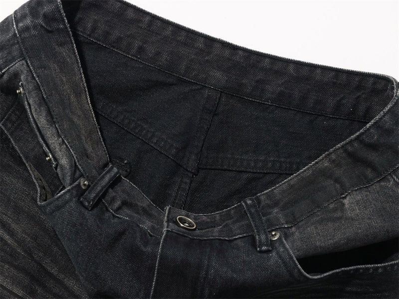 Wide-Leg-Baggy-Jeans – Verwaschene schwarze Distressed-Denim-Herrenjeans