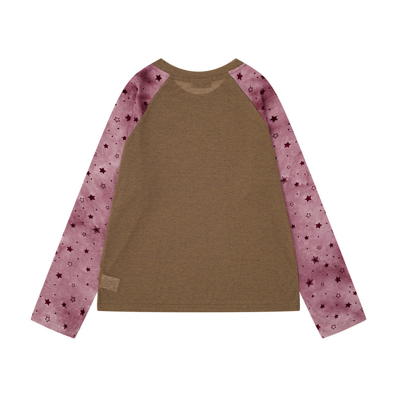 T-shirt homme raglan à manches longues avec manches imprimées d'étoiles et motif graphique sur le devant