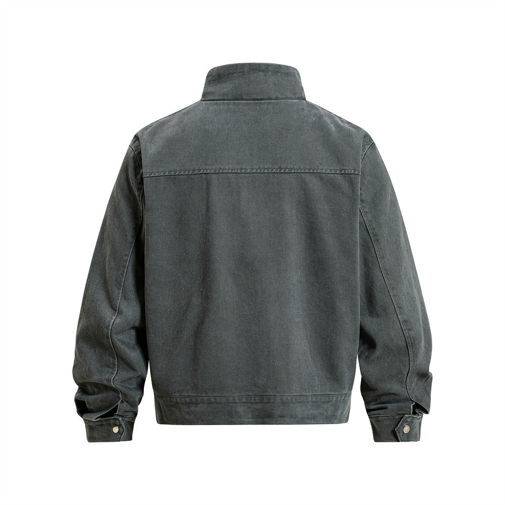 Men's Canvas Work Jacket – Vintage Punk Distressed Stand Collar with Scythe