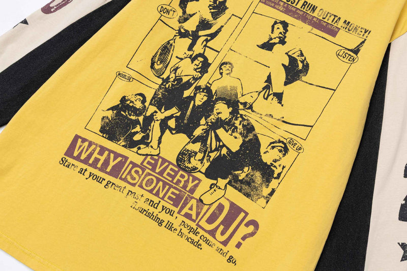 カラーブロック ロングスリーブ グラフィックTシャツ｜ヴィンテージ ストリートウェア コミックプリント