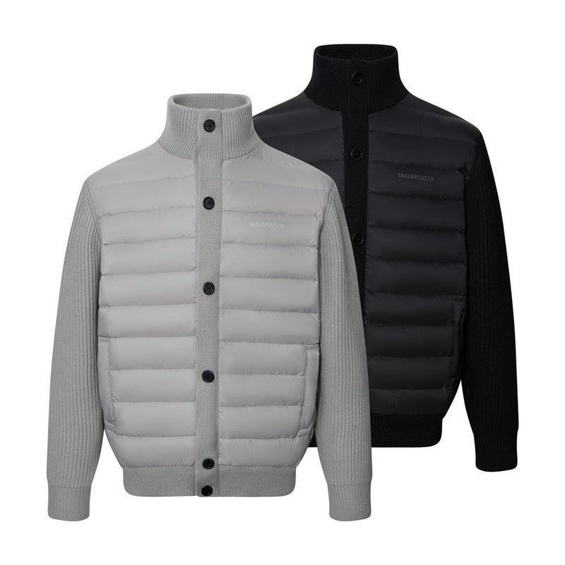 Men's Quilted Puffer Jacket with Ribbed Knit Sleeves & High Neck