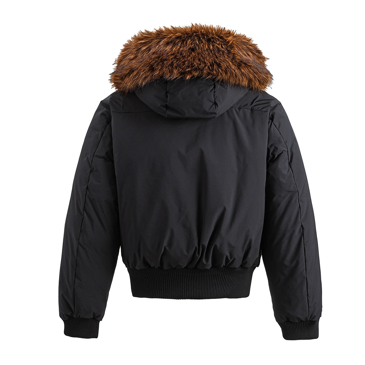 Fur-Trim Hooded Puffer Bomber Jacket – Cropped Padded Winter Coat