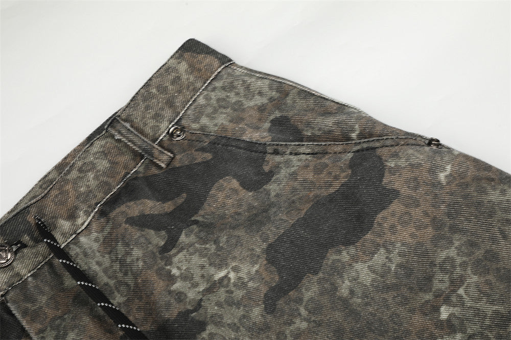 Camo-Cargohose – Wide Leg mit kontrastierendem Panel, Streetwear-Hose