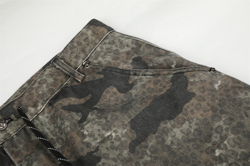 Camo-Cargohose – Wide Leg mit kontrastierendem Panel, Streetwear-Hose