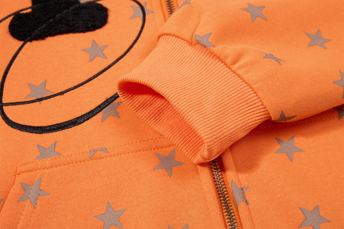 Hoodie zippé à motif étoiles, capuche bordée de fausse fourrure et motif « I ♥ Me »