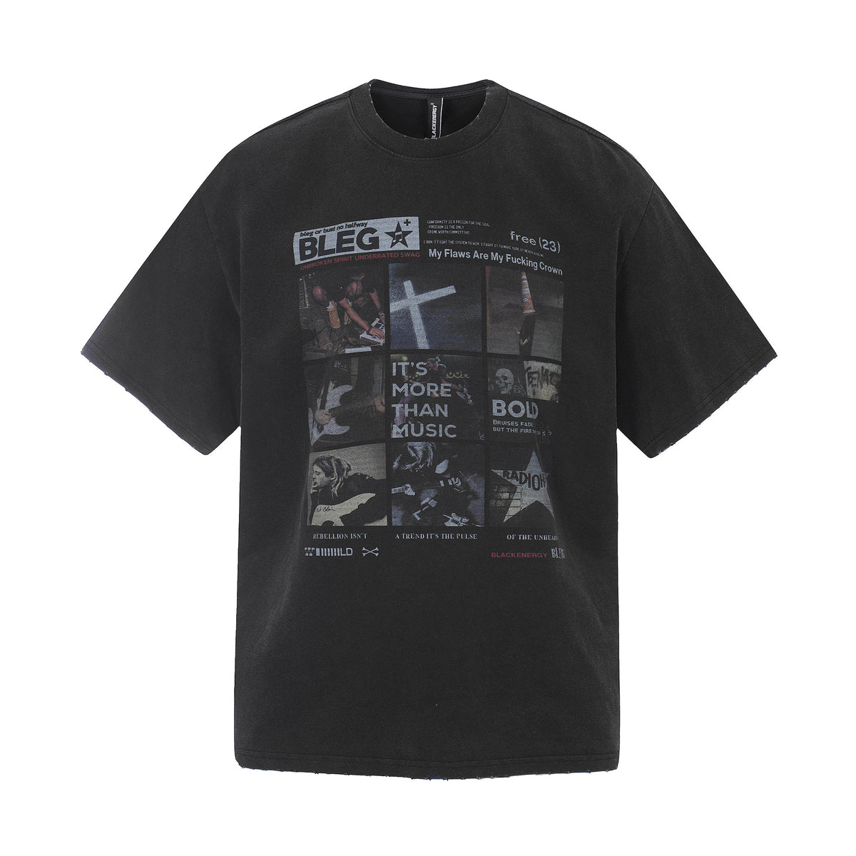 Men's Black Acid-Wash Graphic T-Shirt – BLEG Music Collage Print