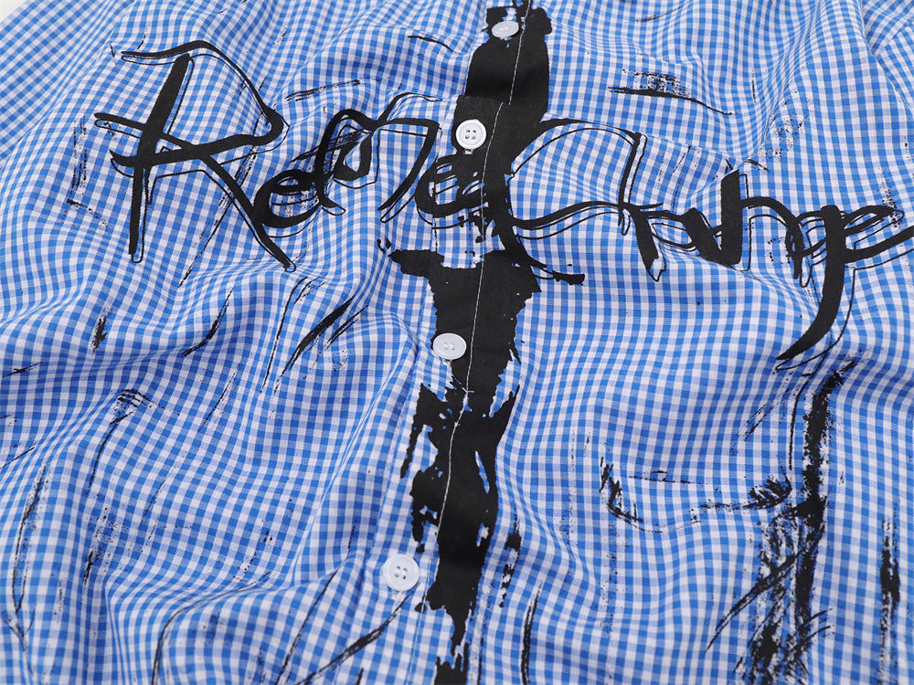 Chemise homme à manches longues en vichy avec imprimé graffiti à l’encre