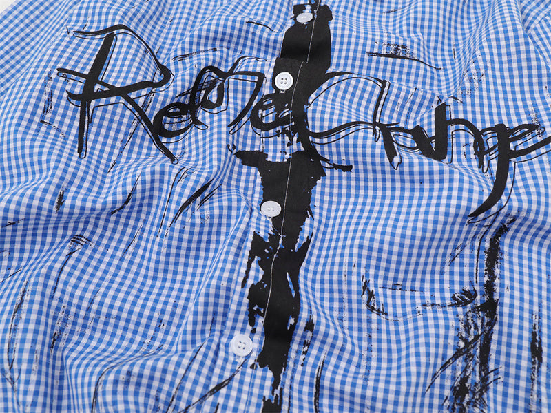 Chemise homme à manches longues en vichy avec imprimé graffiti à l’encre