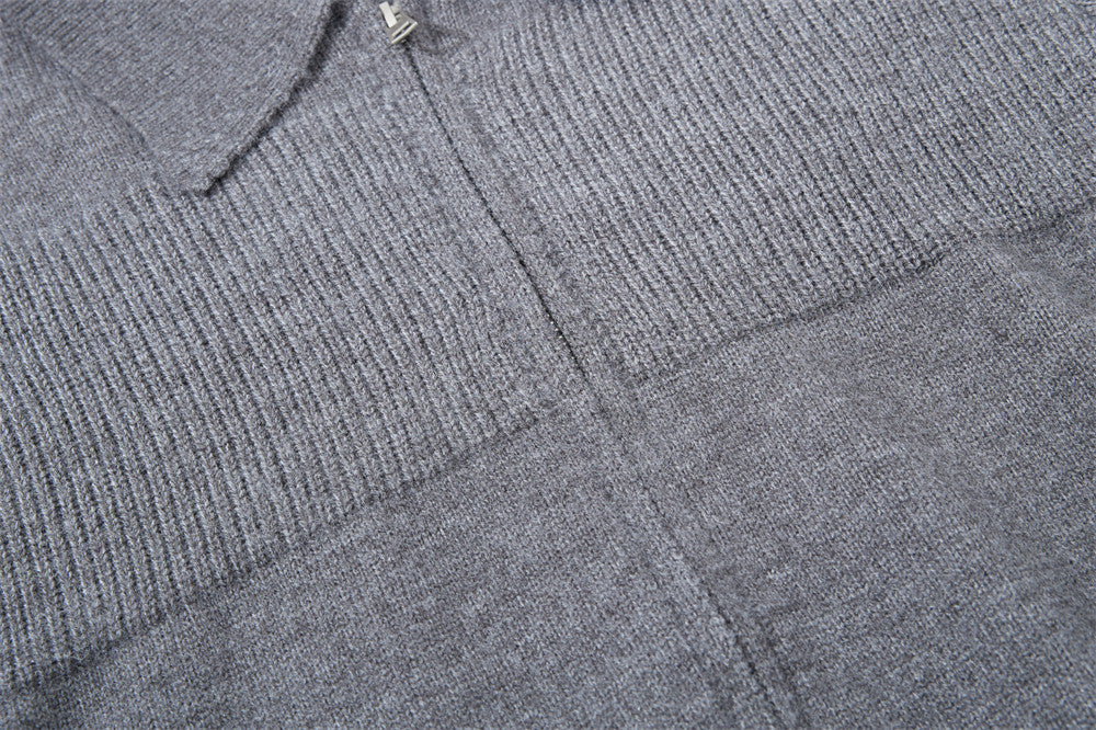 Men Zip Up Sweater Knit Polo Collar Cardigan – Relaxed Fit