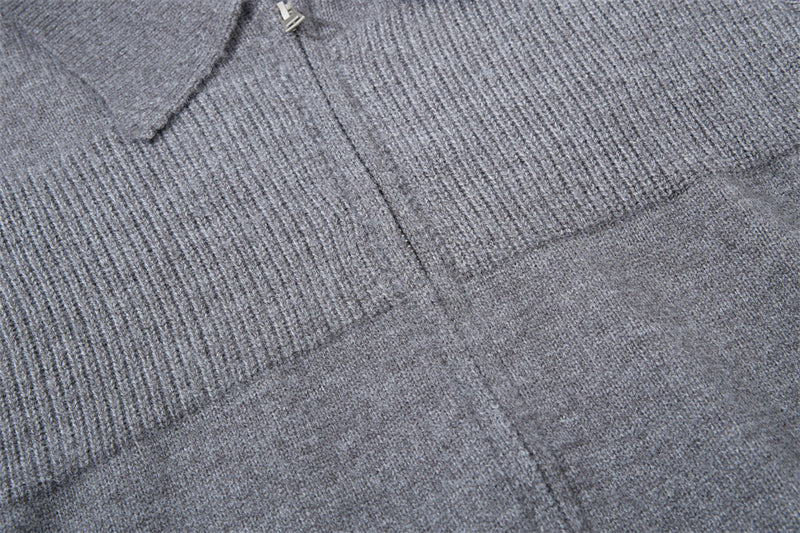 Men Zip Up Sweater Knit Polo Collar Cardigan – Relaxed Fit
