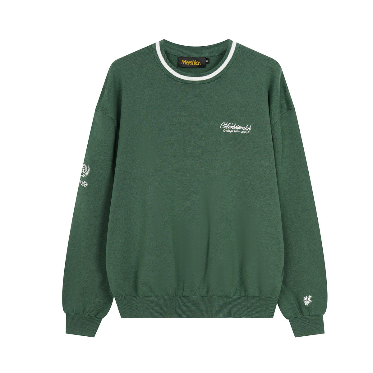 Marshier Club college retro crewneck sweatshirt in forest green with contrast neckline and embroidered chest logo
