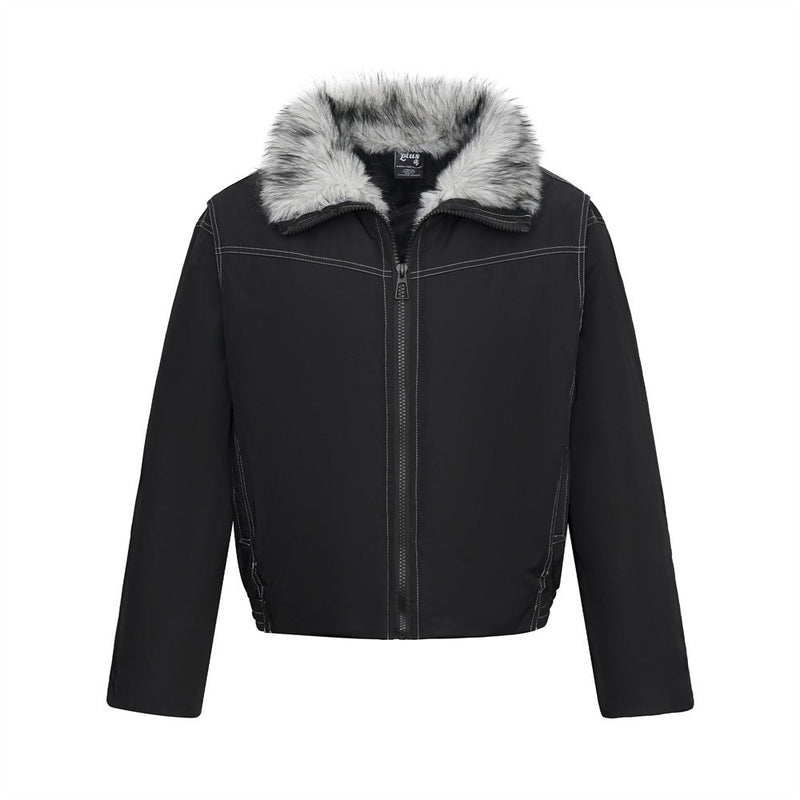 Full Zip Jacket Men Faux Fur Collar Padded Winter Bomber