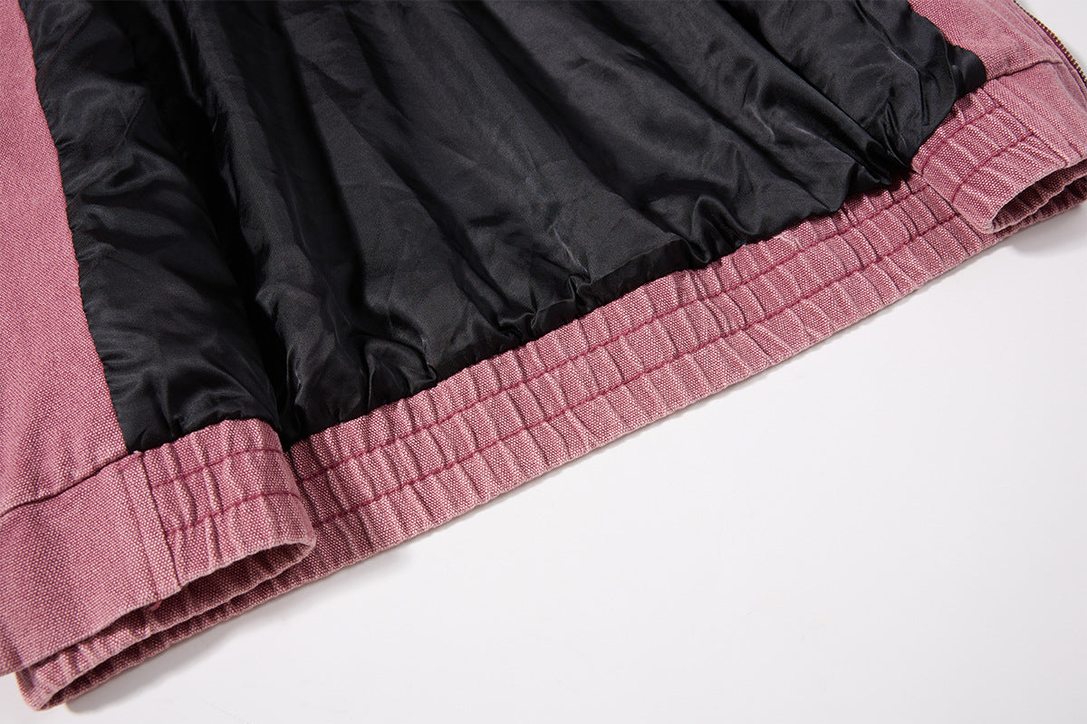 Chaqueta de lona lavada workwear con cuello de pana – Estilo barn de corte cuadrado