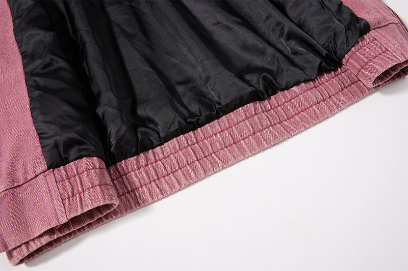 Chaqueta de lona lavada workwear con cuello de pana – Estilo barn de corte cuadrado