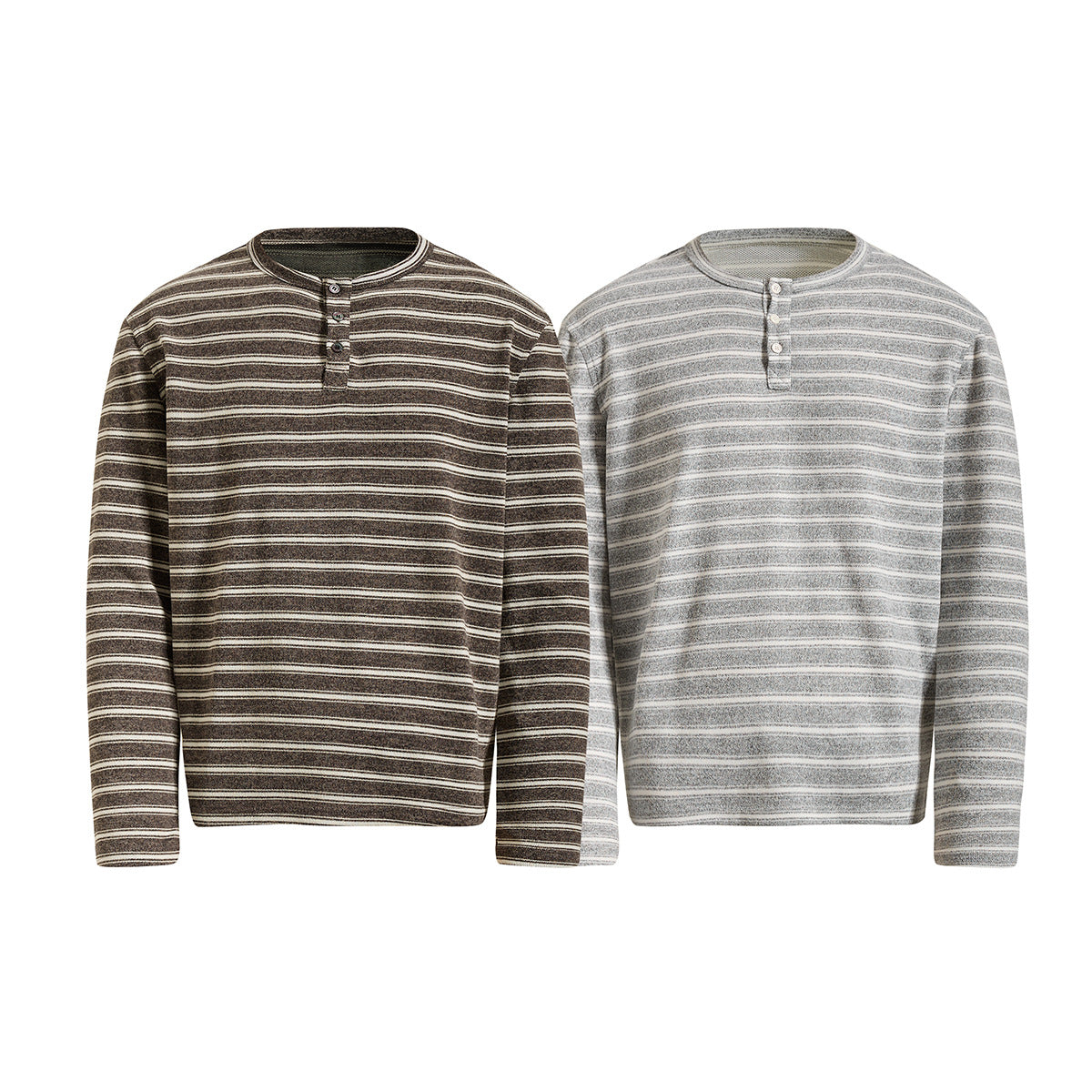 Men's Striped Henley Long-Sleeve Shirt – Vintage American Lazy Style
