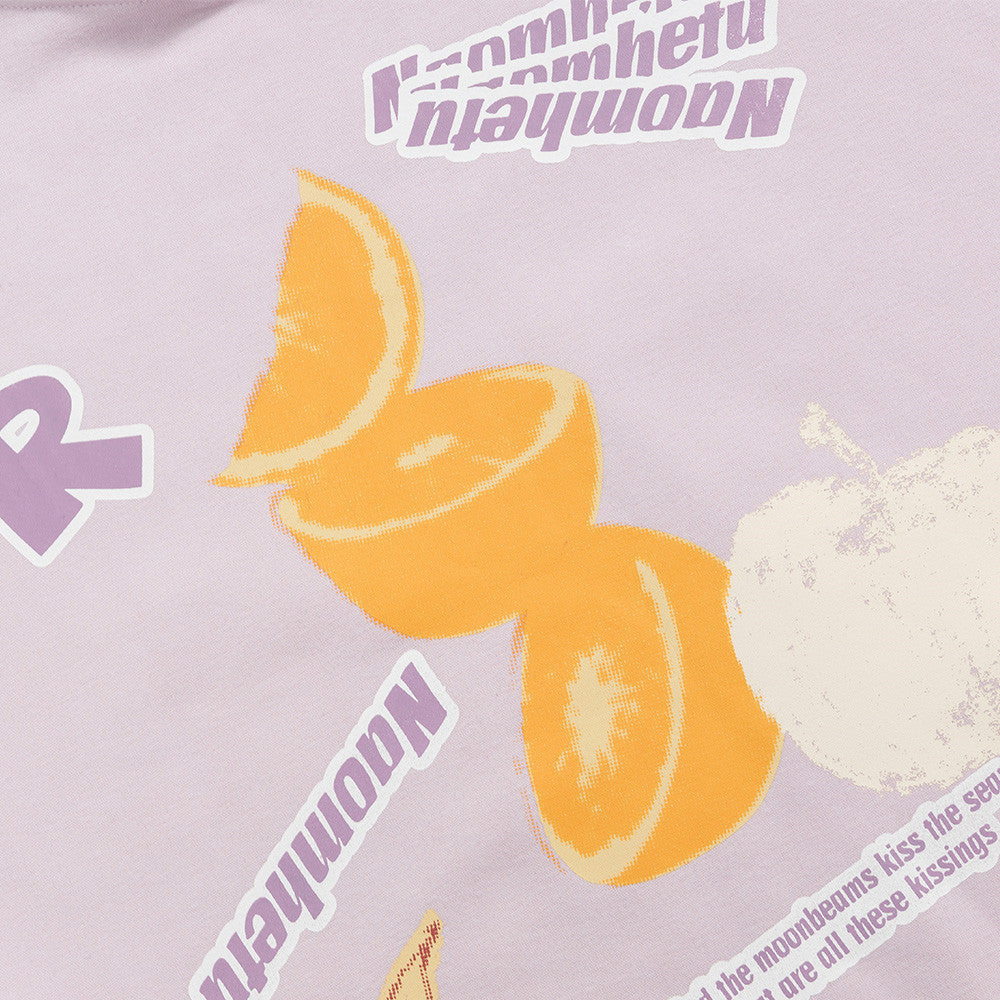 Oversized Graphic Hoodie with Fruit Print and Letter Graphics