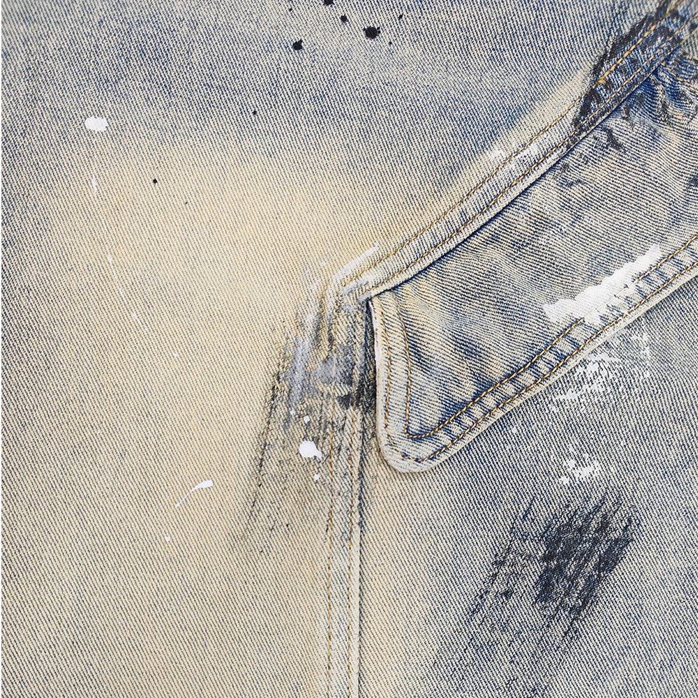 Hand-Painted Splatter Distressed Cargo Denim Shorts