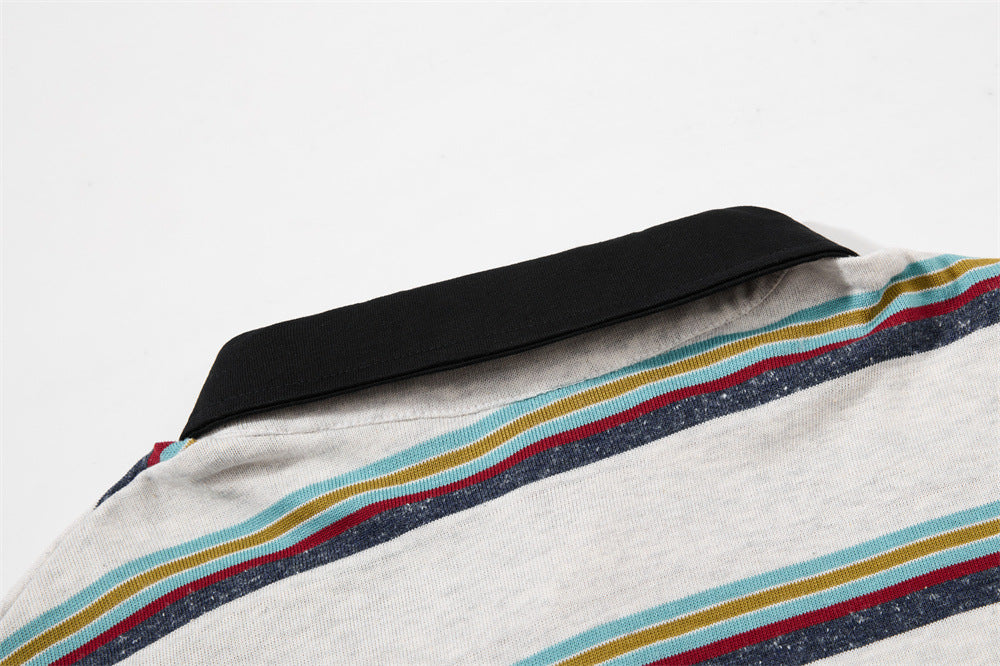 Striped Faux Two-Piece Long Sleeve Polo Shirt – Relaxed Fit with Layered Look