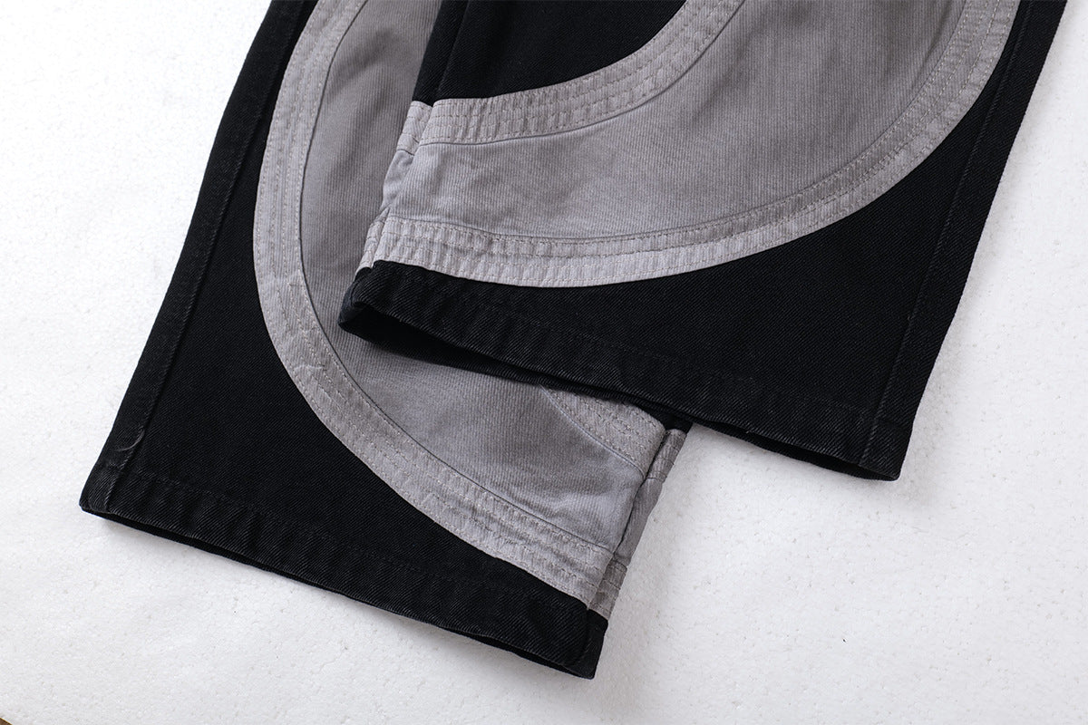 Baggy Cargo Pants Men's Black Grey Patchwork Wide-Leg Tactical Trousers