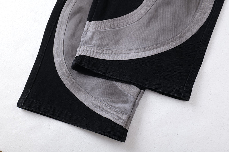 Baggy Cargo Pants Men's Black Grey Patchwork Wide-Leg Tactical Trousers