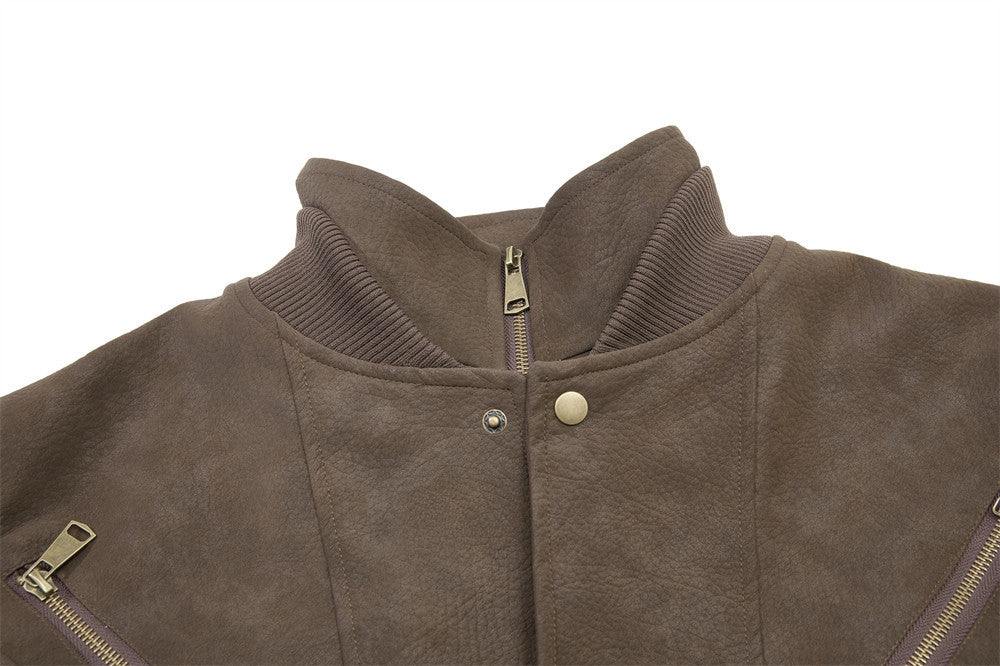 Vintage Leather Bomber Jacket – Men's Oversized PU Leather Baseball Jacket with