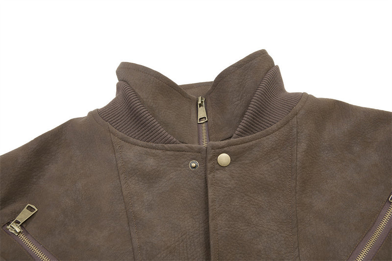 Vintage Leather Bomber Jacket – Men's Oversized PU Leather Baseball Jacket with