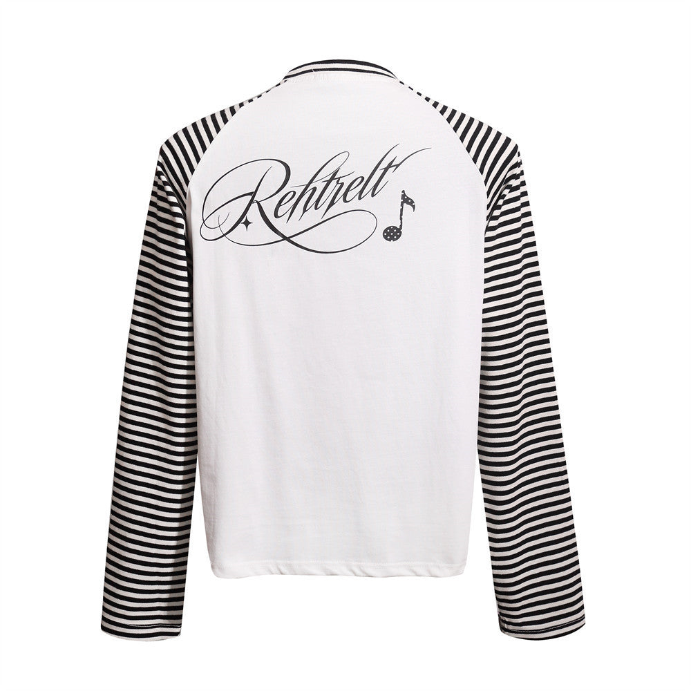 Men's Striped Raglan Long-Sleeve Tee with Music Note Graphic Print