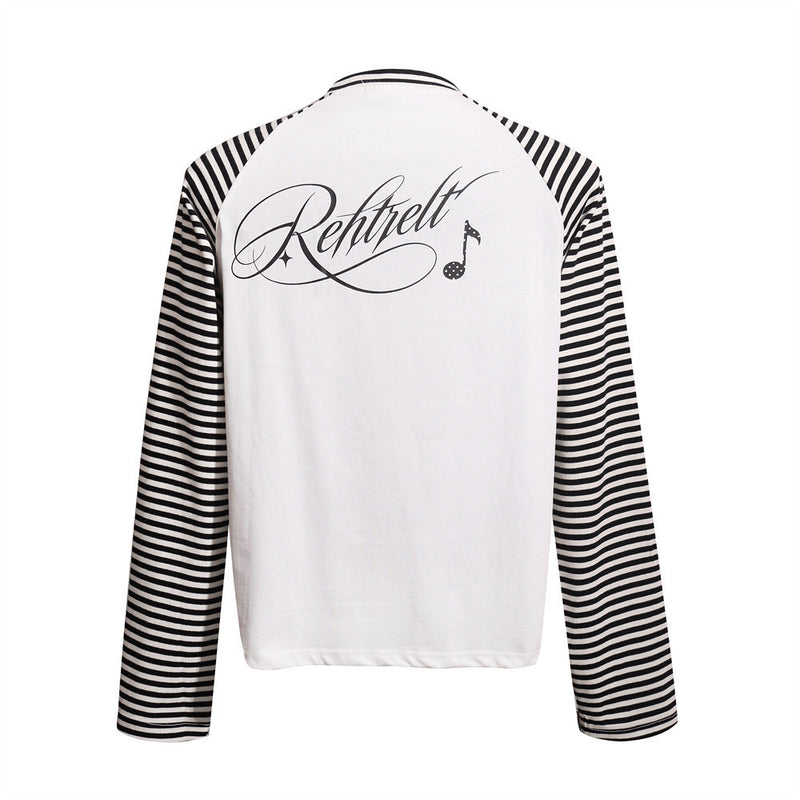 Men's Striped Raglan Long-Sleeve Tee with Music Note Graphic Print