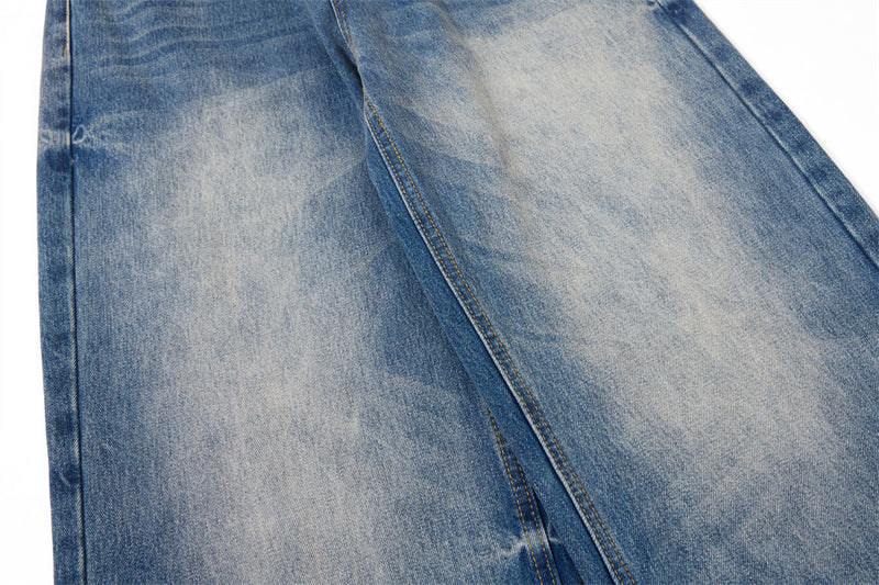 Vaqueros azules para hombre – Pantalón vaquero recto vintage lavado, de pierna ancha y corte baggy