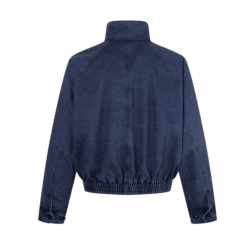 Blouson bomber vintage workwear délavé – Veste Harrington courte à col montant