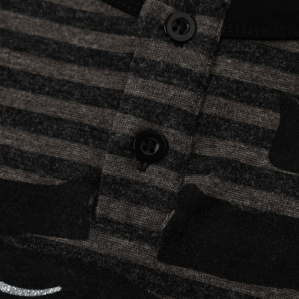 Men's Striped Henley Long-Sleeve Tee with Graphic Letter Print