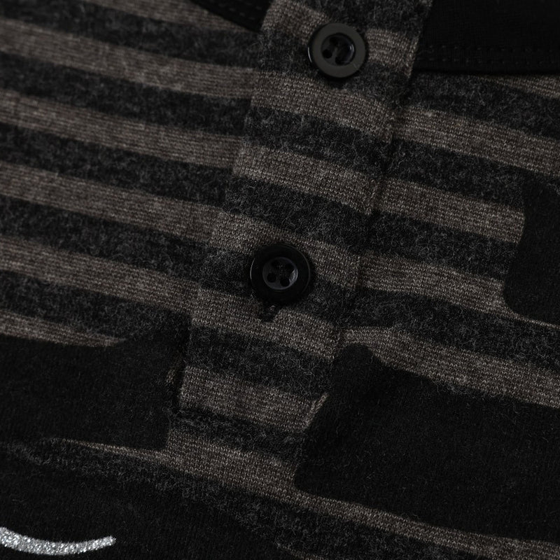 Men's Striped Henley Long-Sleeve Tee with Graphic Letter Print