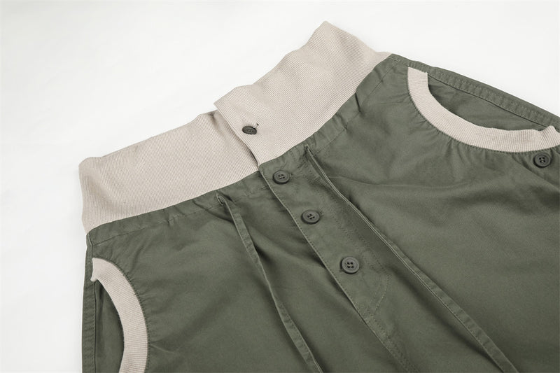 Pantalon palazzo à jambes larges – Taille haute, braguette à boutons, ceinture côtelée et ourlet brut